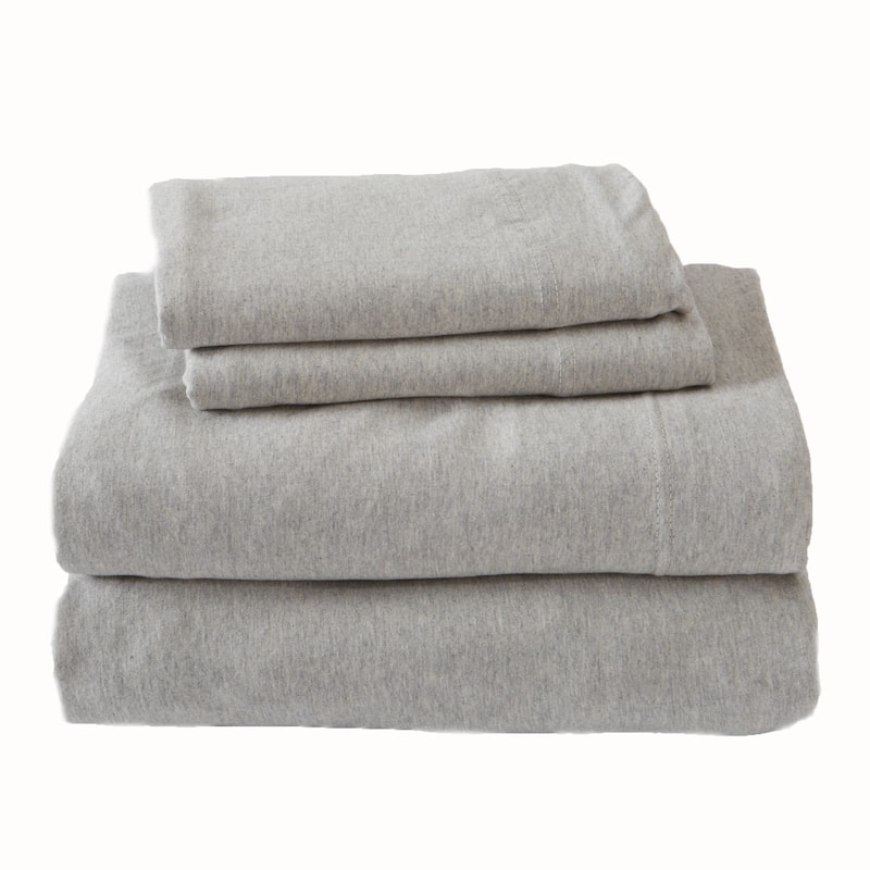 Premium Heathered Melange T-Shirt Jersey Knit Sheet Set - Queen - Light Grey