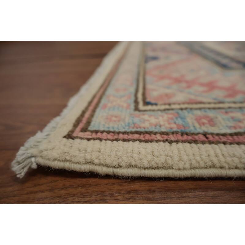 Hand Knotted Oriental 100% Wool Carpet Traditional Geometric Beige & Ivories Kazak Runner Rug - 16' 4'' X 2' 11''