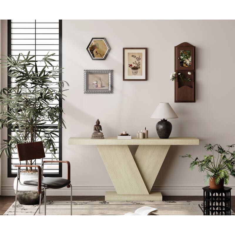 66" Mid-Century Modern X-Leg Console Table with Wood Veneer for Small Space