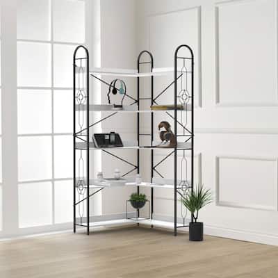 5 Tier Bookshelf, Industrial Style Corner Bookshelf,