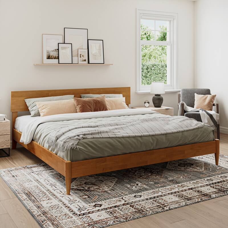 Aria Solid Wood Modern Low Profile Platform Bed - Light Toffee - King