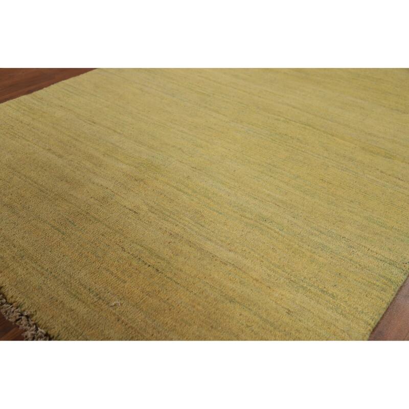 Yellow & Green Gabbeh Oriental Foyer Rug Hand-Knotted Wool Carpet - 3'4"x 4'11"