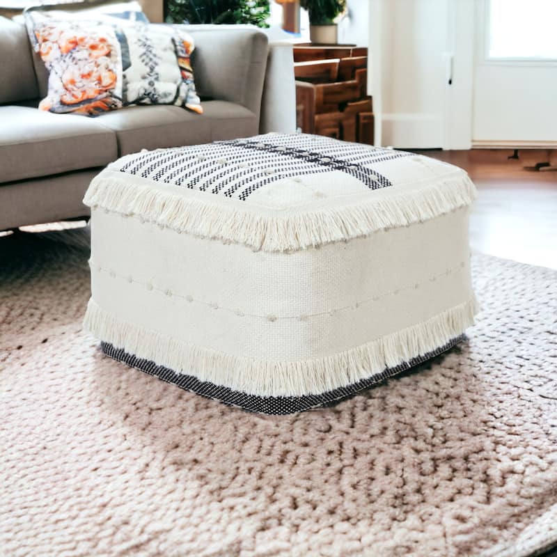 HomeRoots 18" White 100% Cotton Ottoman