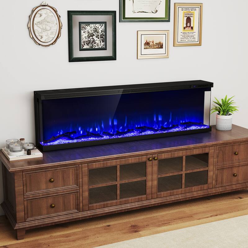 Black 3-Sided Electric Fireplace with Remote and Panoramic Tempered Glass Flames 5000 BTU Heater