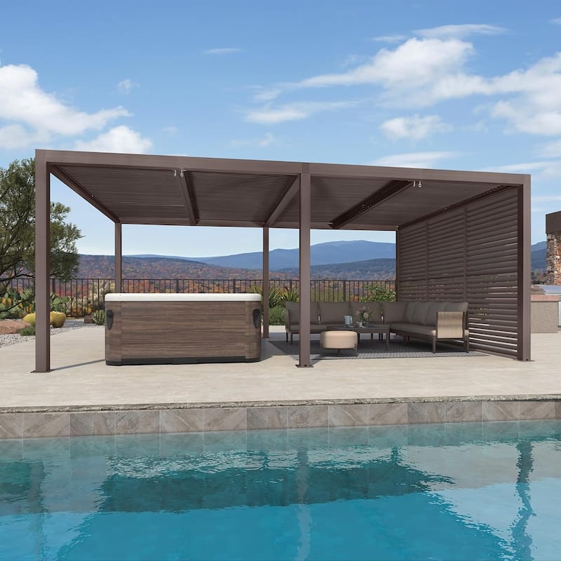 PURPLE LEAF Bronze Louvered Pergola with Adjustable Roof for Deck Backyard Garden Hardtop Gazebo