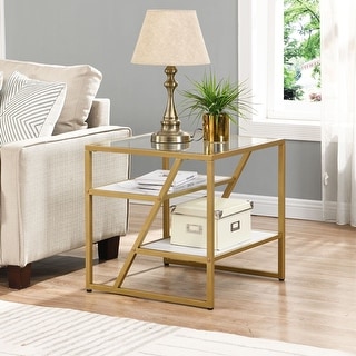 3-Tier Storage Side Table Modern Square End Table with Metal Frame Sofa ...
