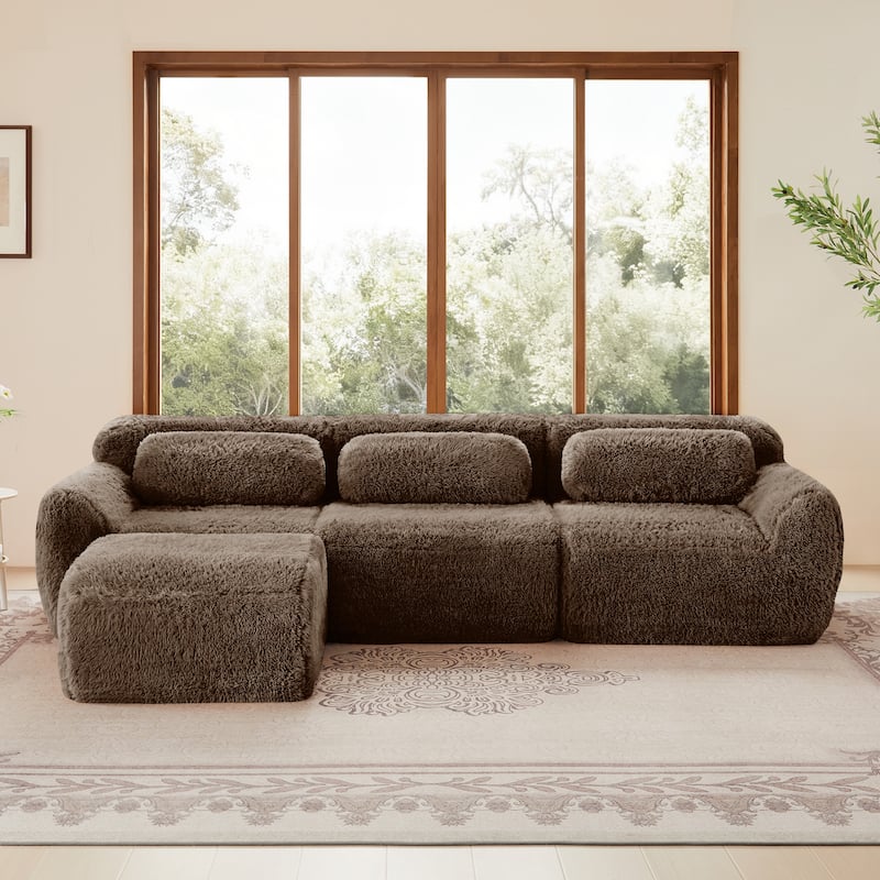 L-shaped Soft and Fluffy Plush Fabric,Boneless Sofa,Anti-Slip Design Buckle Connection,Movable Ottoman