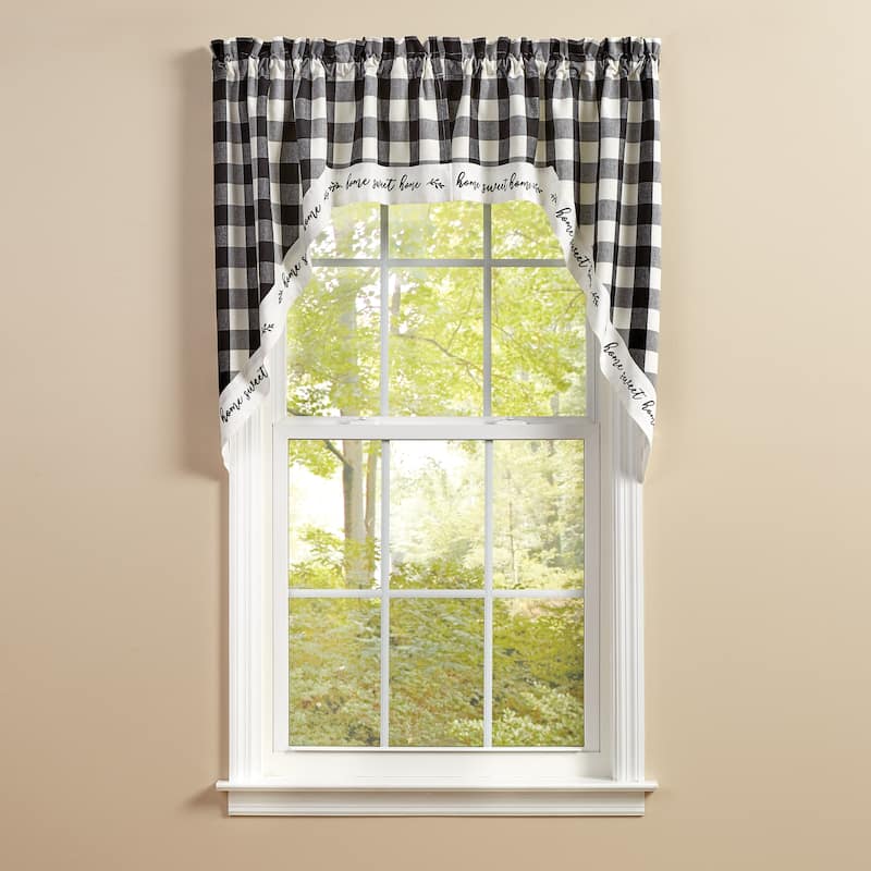 Park Designs Buffalo Check Home Lined Black and Cream Swags 72" x 36" - 72" X 36"