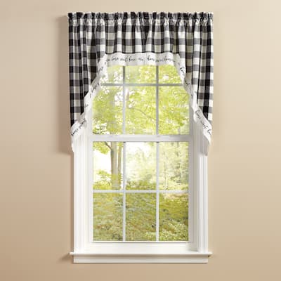 Park Designs Buffalo Check Home Lined Black and Cream Swags 72" x 36" - 72" X 36"