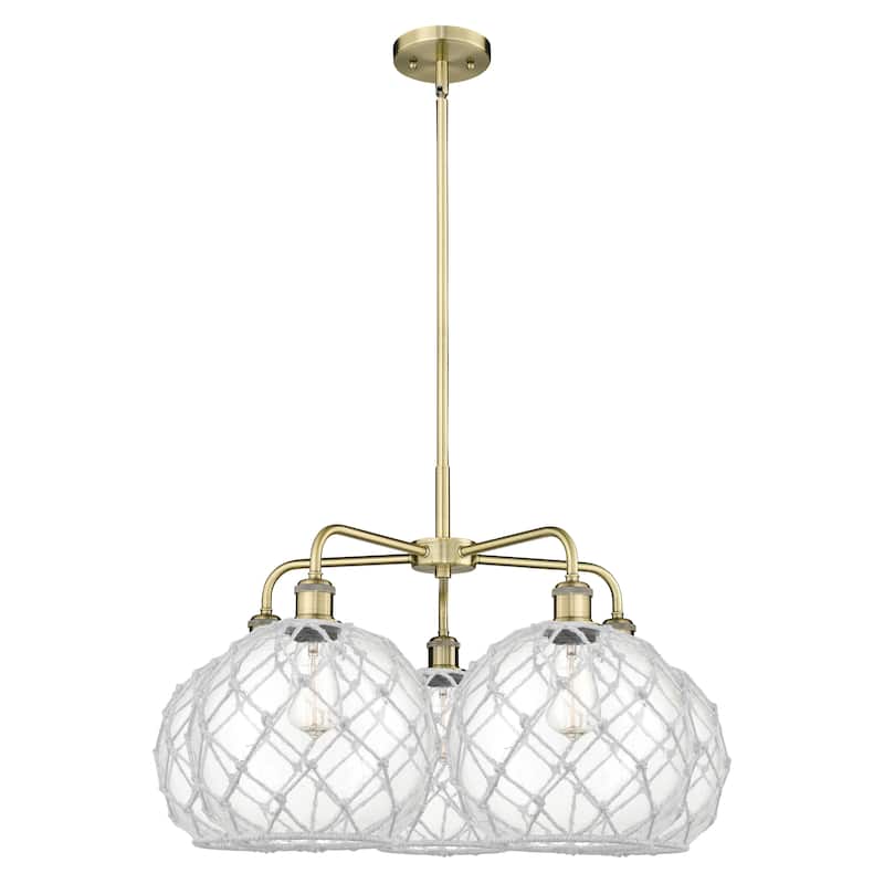 Innovations Lighting Endless Possibilities Ballston - Farmhouse Rope - 5 Light 29" Stem Hung Chandelier - Antique Brass/Clear Glass with White Rope