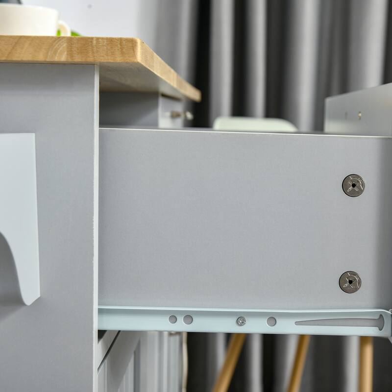 Mobile Kitchen Island On Fixed Wheels with Storage Space, 2 Drawers, 3 Cupboards, Adjustable Shelves and Towel Rack, White