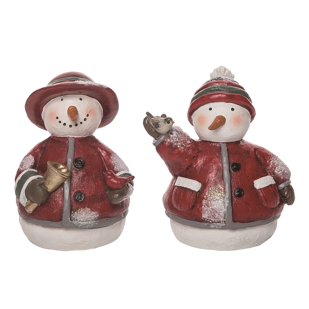 Transpac Resin Quilted Snowman Figurine Set of 2 Christmas Home Decorations