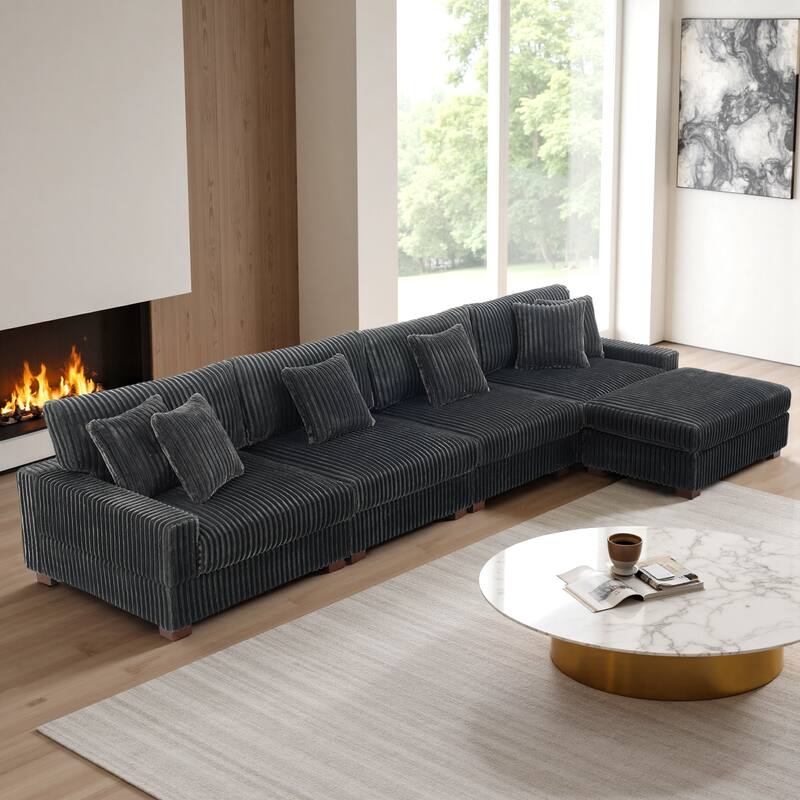 Modular Cotton Flannel Plush Sectional Sofa with Ottomans