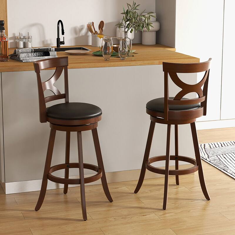 Gymax 2pcs 30.5'' Bar Stools Swivel Bar Height w/ PVC Leather