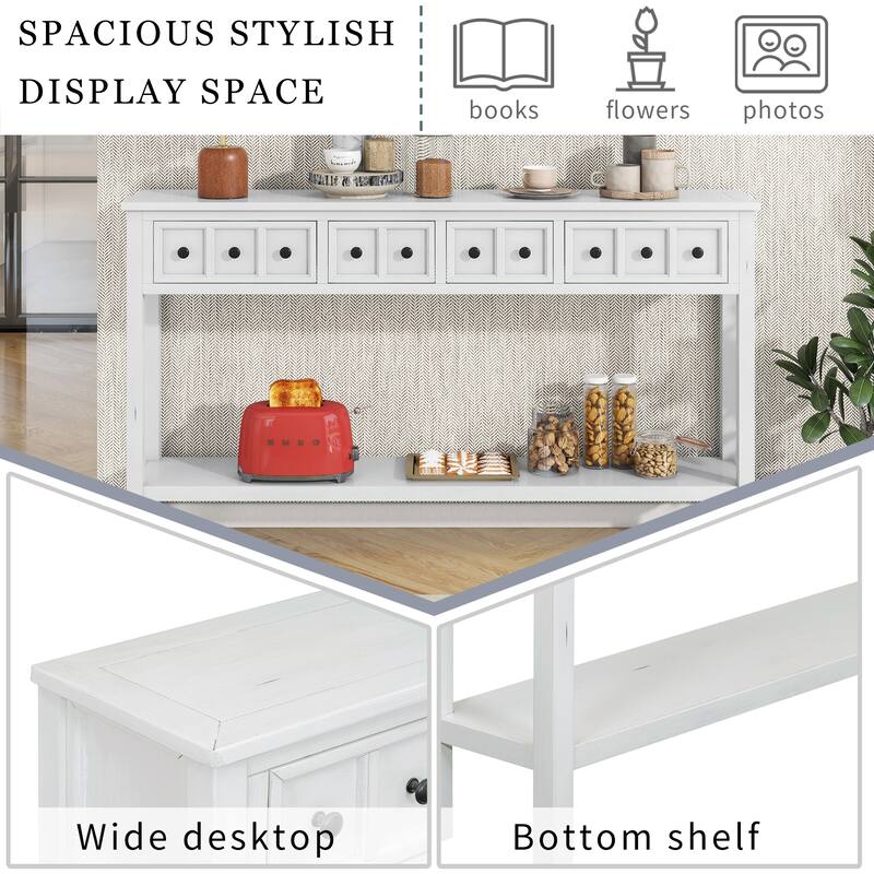 Cusp Barn Rustic Entryway Console Table, 60" Long Sofa Table with two Different Size Drawers and Bottom Shelf for Storage