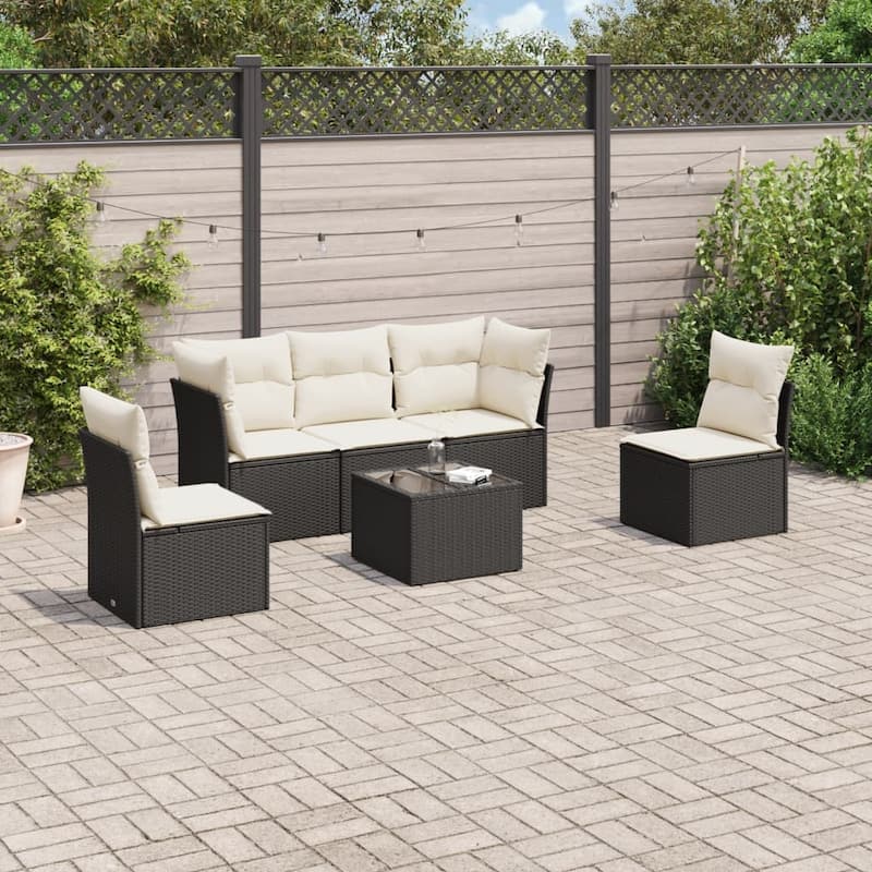 vidaXL Garden Sofa Set Black - Black and cream Large With table