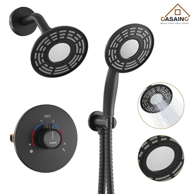 CASAINC 2-Spray 5 in. Shower Faucet Kit Wall Mounted Fixed and Handheld Dual Shower Heads 1.8 GPM - 5" x 5"