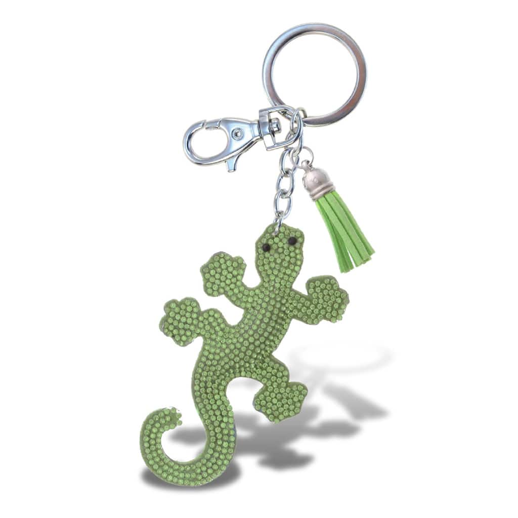 Aqua79 Gecko Keychain - Green Sparkling Rhinestones Charm with Tassel - 3.9 x 2.4 x 0.4 inches