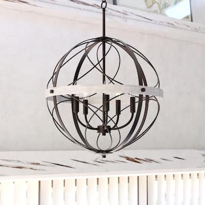 Montclare Black and White Ash Wood Farmhouse Cage Pendant Ceiling Light