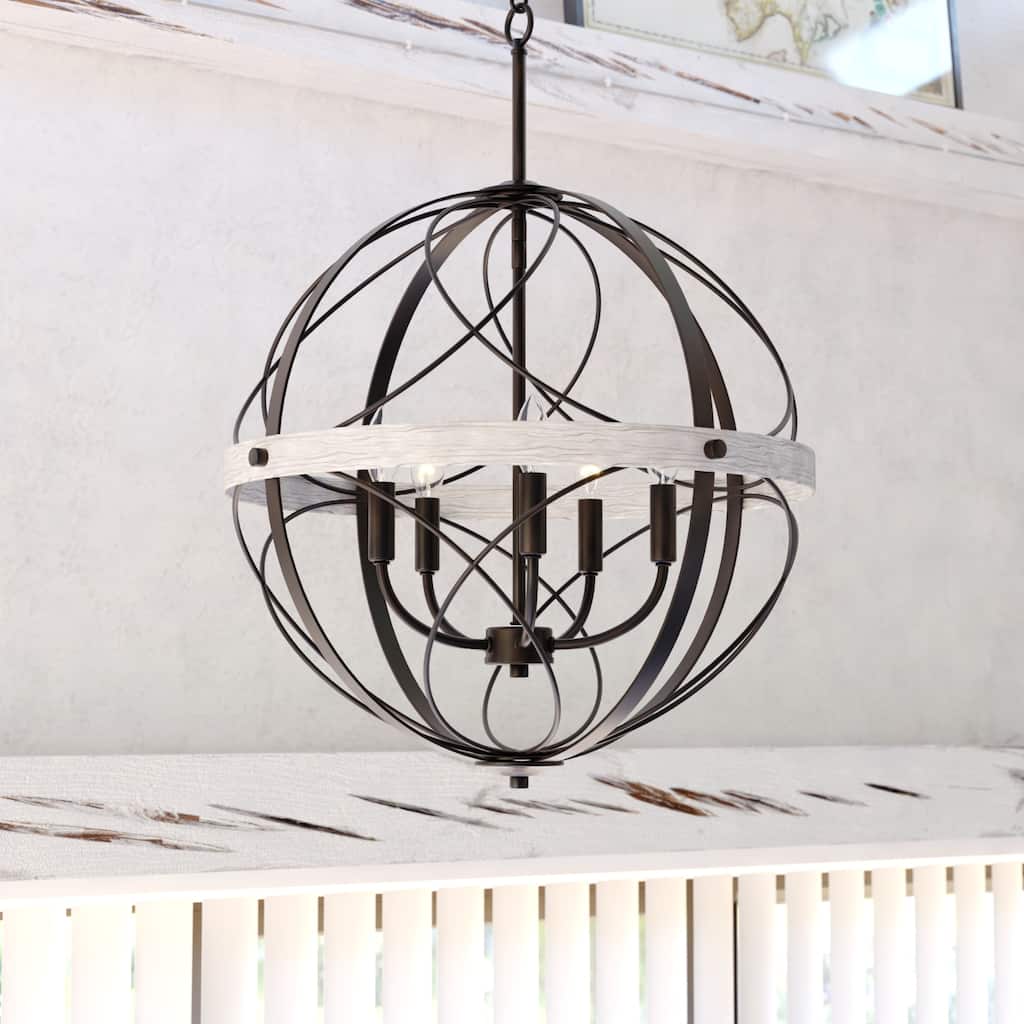Montclare Black and White Ash Wood Farmhouse Cage Pendant Ceiling Light
