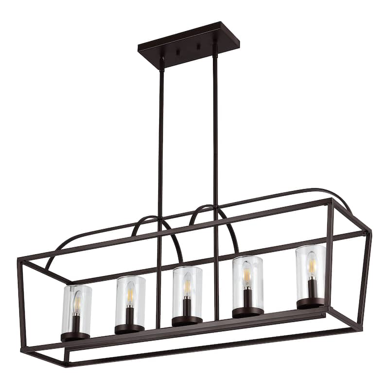 SAFAVIEH Lighting Lavada 38" Modern & Contemporary Chandelier (5-Bulb) - 38" W x 10" D x 53" H - Oil Rub Bronze