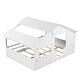 preview thumbnail 12 of 15, Full Size Solid Wood House Bed with Roof and Guardrail for Kids