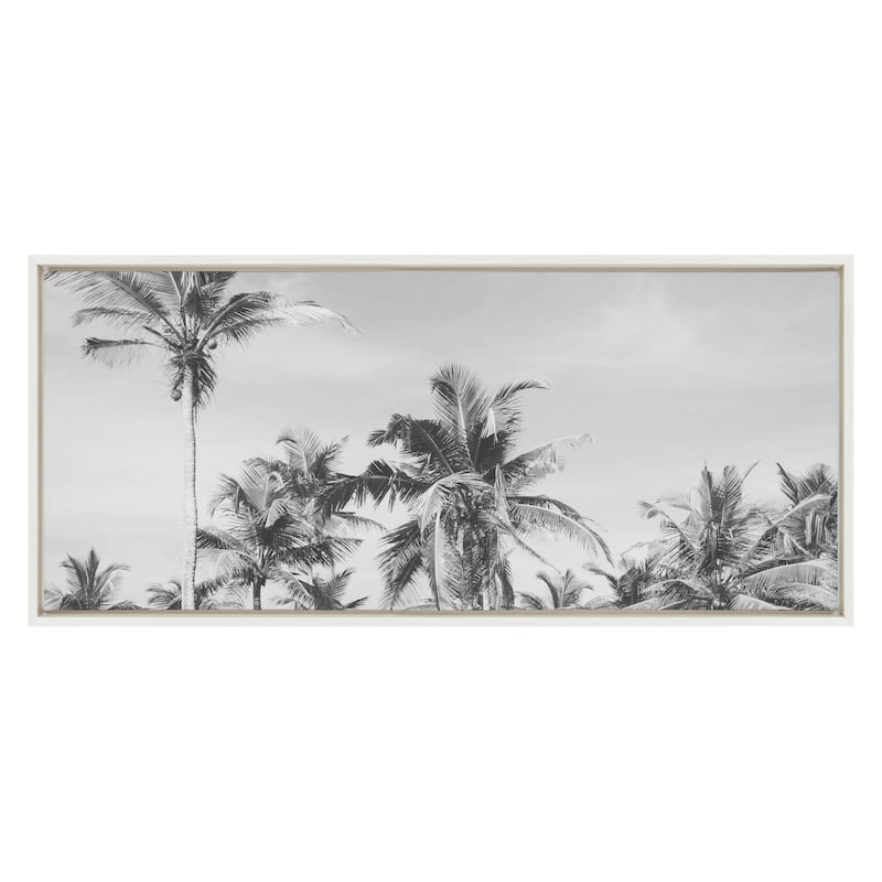 Kate and Laurel Sylvie Coastal Coconut Palm Tree Beach BW Framed Canvas by The Creative Bunch Studio