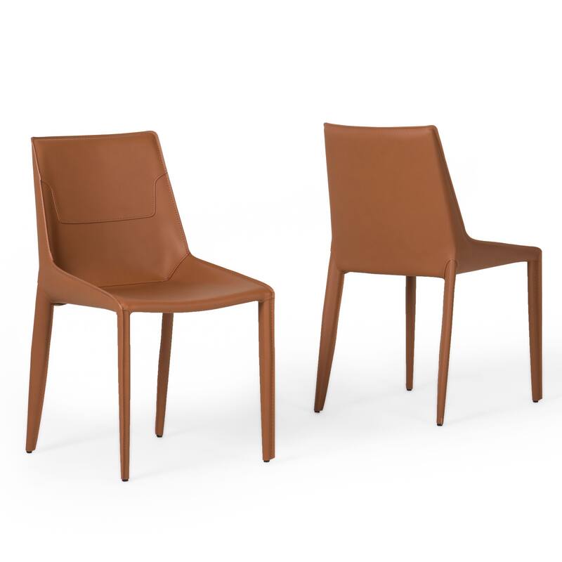 Modrest Halo Modern Cognac Saddle Leather Dining Chair (Set of 2) - Set of 2