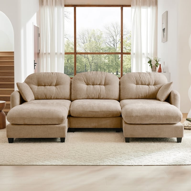 107" Modern Minimalist Modular Free Combination Sectional Sofa with 2 Throw Pillows - Camel