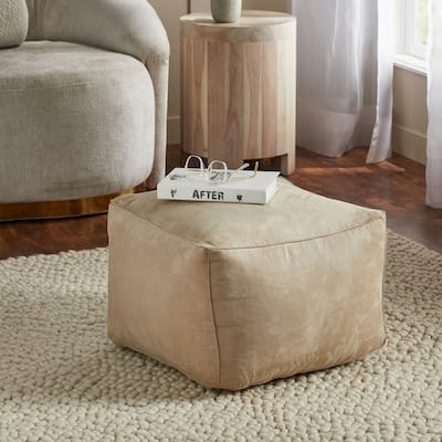 Bundle Poly-Suede Upholstered Pouf, Beige