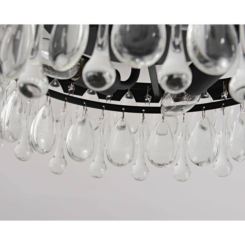 Viviana Black 3-light Flush Mount with Crystal Glass Teardrops