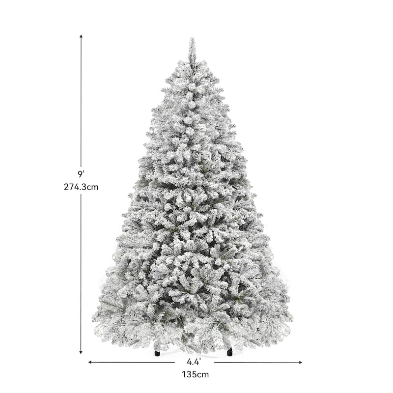 Snow Flocked Artificial Full 6/7.5/9ft Christmas Pine Tree with 8 Light-Modes, 800 Branch Tips, and Foldable Base for Home