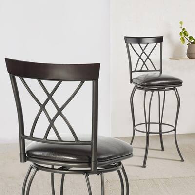 Set of 2 Counter Height Swivel Bar Stools with Metal Back