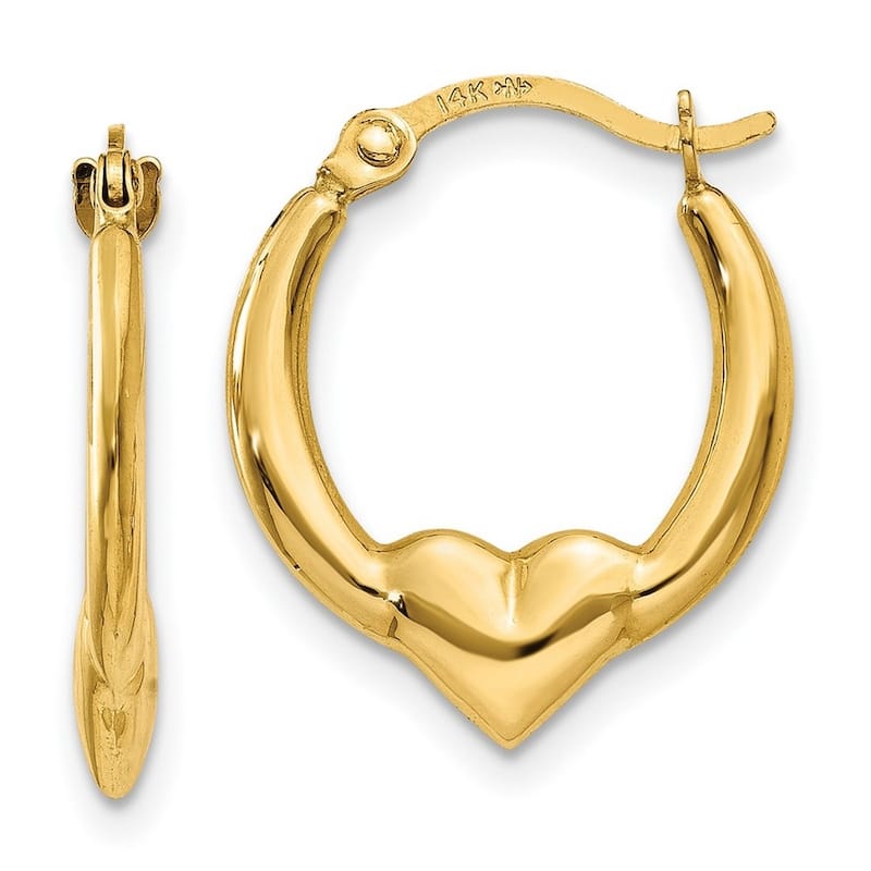 Curata 14k Yellow Gold Polished 16mm Heart Hoop Earrings