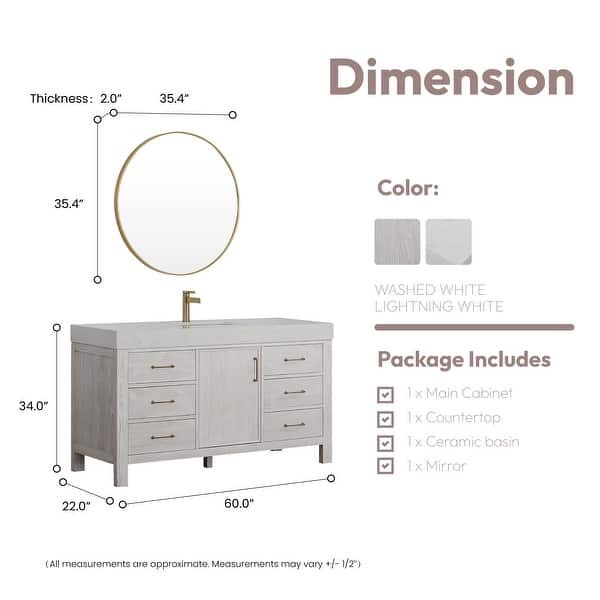 dimension image slide 6 of 8, Leon 60 in. Single Bathroom Vanity with Composite Stone Top