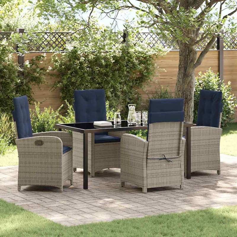 vidaXL Garden Dining Set with Cushion Grey Poly Rattan - Grey-22.44x23.03x43.31 in