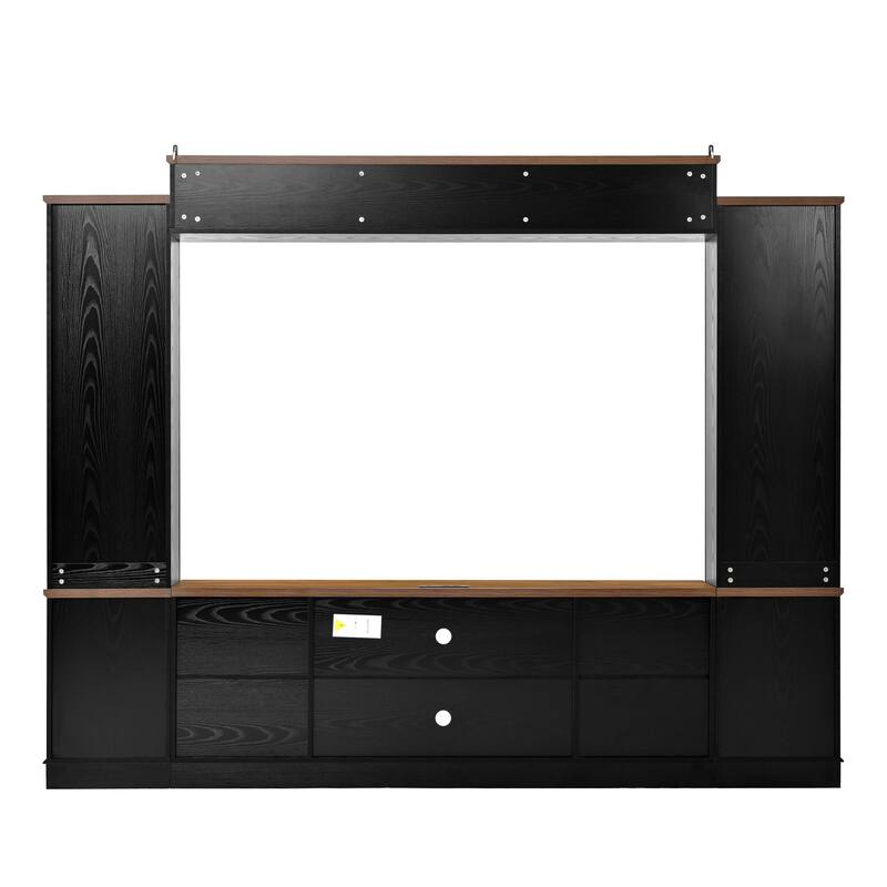 98.8" W Large Wall Unit Entertainment Center with Bookshelves, Barn Doors TV Stand with Charging Station for TVs up to 75"