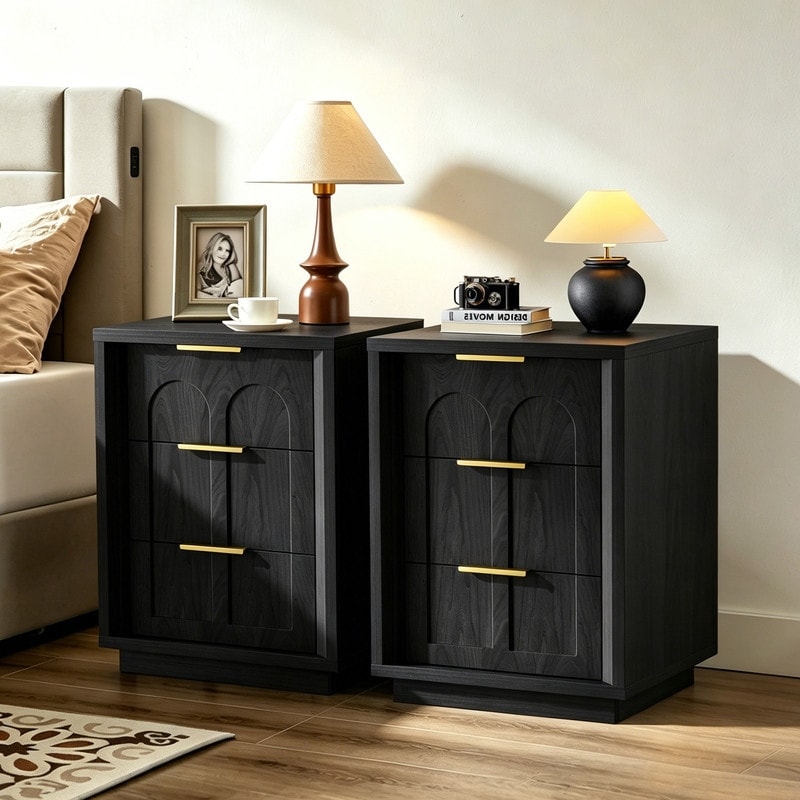 3-Drawer Wooden Nightstand (Set of 2)