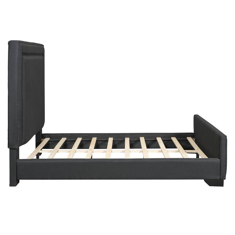 Queen Size Upholstered Bed, Upholstered Bed with Wooden Slats Support