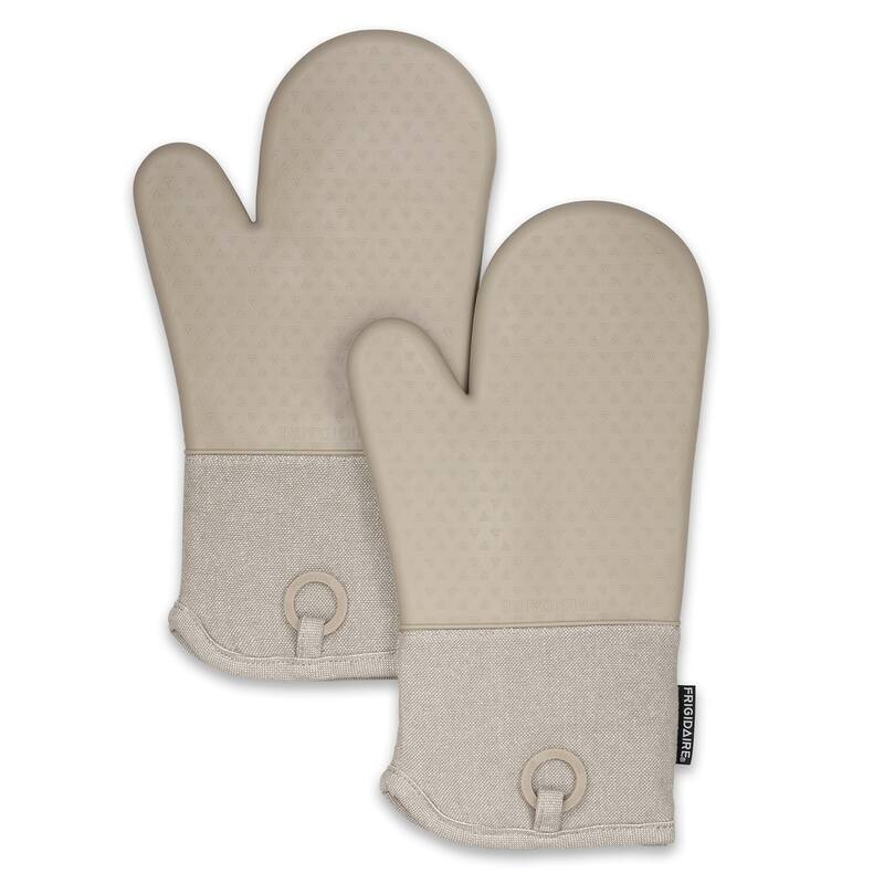 Beige Heat Resistant Thick Soft Quilted Lining Kitchen Oven Glove Mitts With Silicone - 1 pair