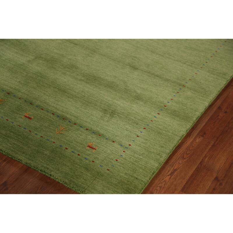 Hand Knotted Oriental 100% Wool Carpet Tribal Animal Pictorial Green Gabbeh Area Rug - 7' 7'' X 5' 4''