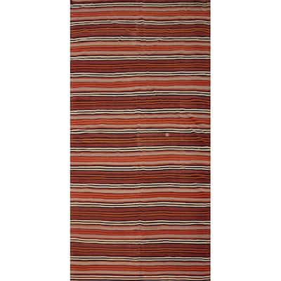 Hand Woven Oriental 100% Wool Carpet Southwestern Geometric Oranges & Rust Kilim Area Rug - 11' 0'' X 5' 2''