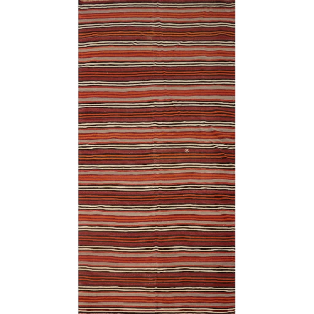 Hand Woven Oriental 100% Wool Carpet Southwestern Geometric Oranges & Rust Kilim Area Rug - 11' 0'' X 5' 2''