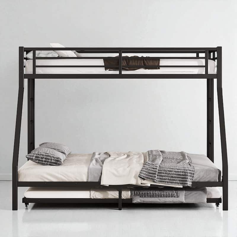 Twin over Full/Queen over Queen/Twin XL over Queen Metal Bunk Bed with Trundle, Black - Sturdy & Noise-Free