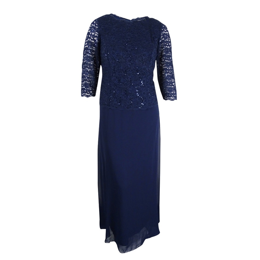 alex evenings sequined lace & chiffon gown