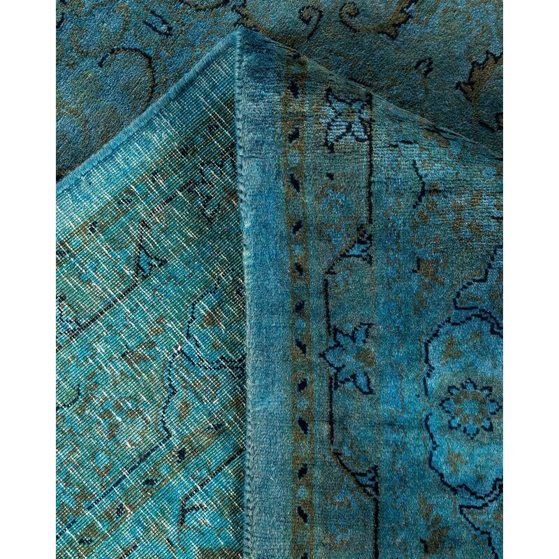 Overton Hand Knotted Wool Vintage Inspired Modern Contemporary Overdyed Blue Area Rug - 6' 1" x 9' 2"