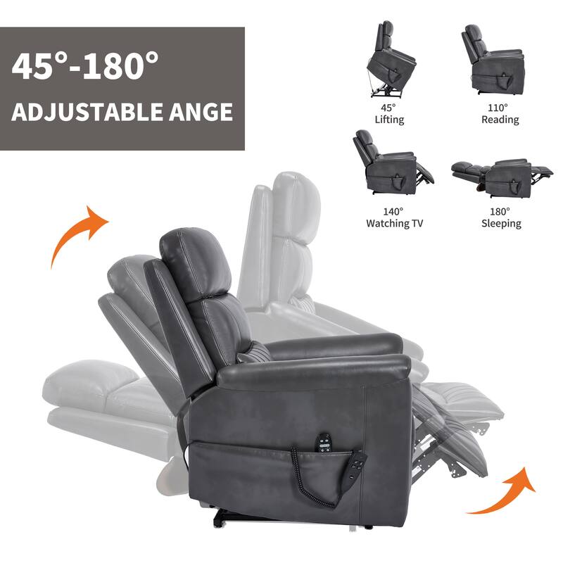 350 Lbs Leatherair Power Lift Recliner Chair, Heavy Duty Motion Mechanism With 8-Point Vibration Massage And Lumbar Heating