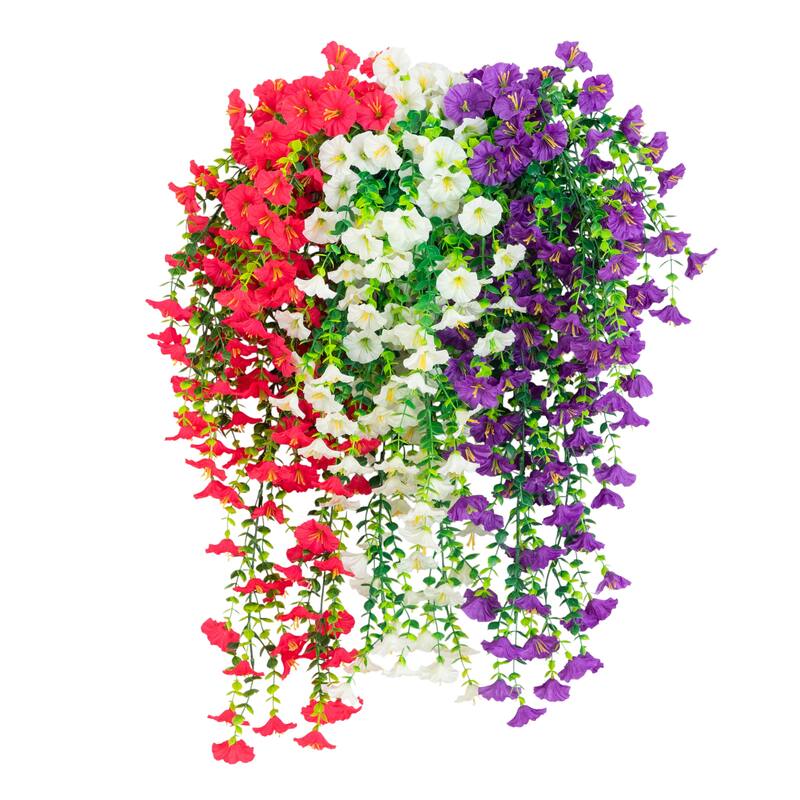 30-in UV Resistant Artificial Morning Glory Hanging Plant - Set of 6