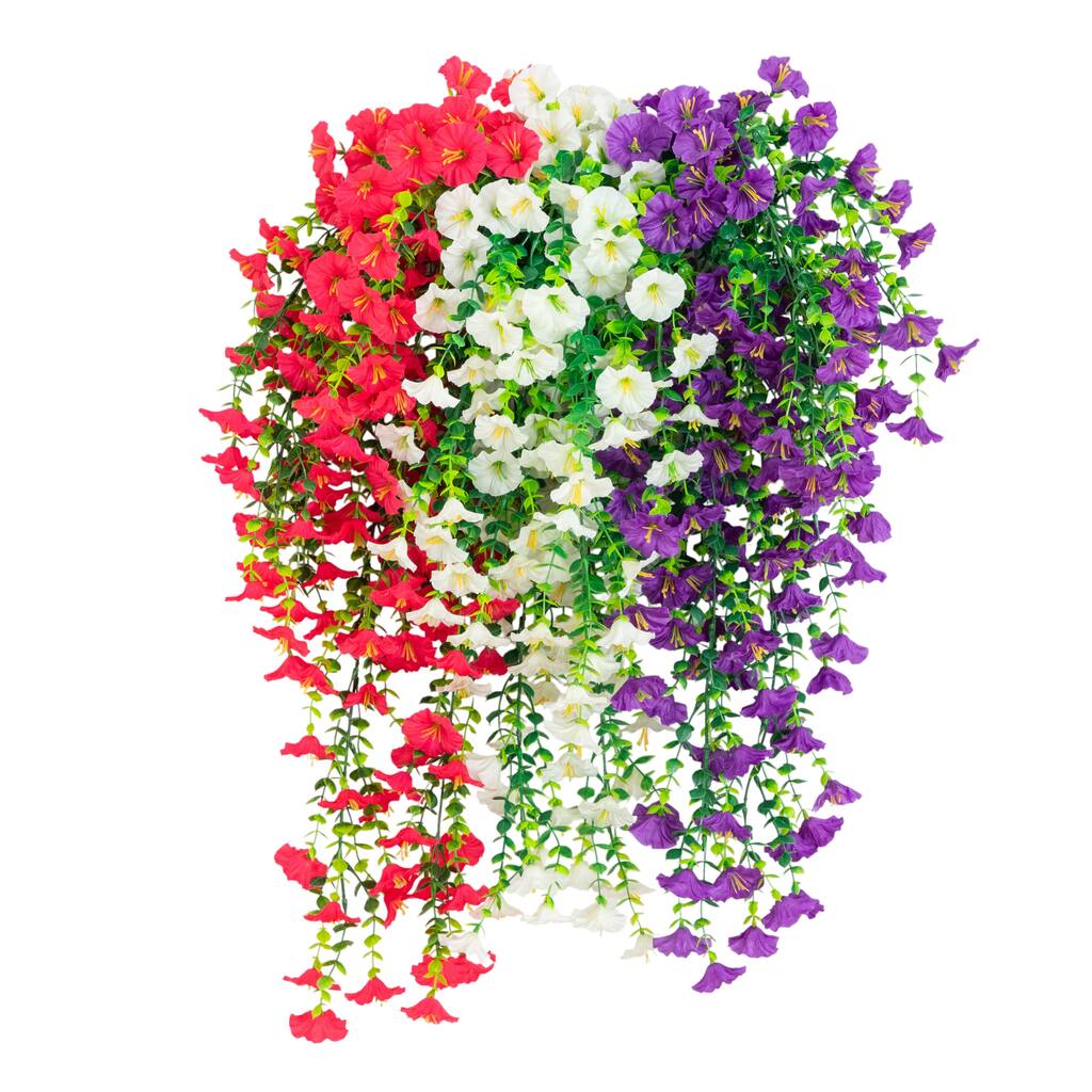 30-in UV Resistant Artificial Morning Glory Hanging Plant - Set of 6