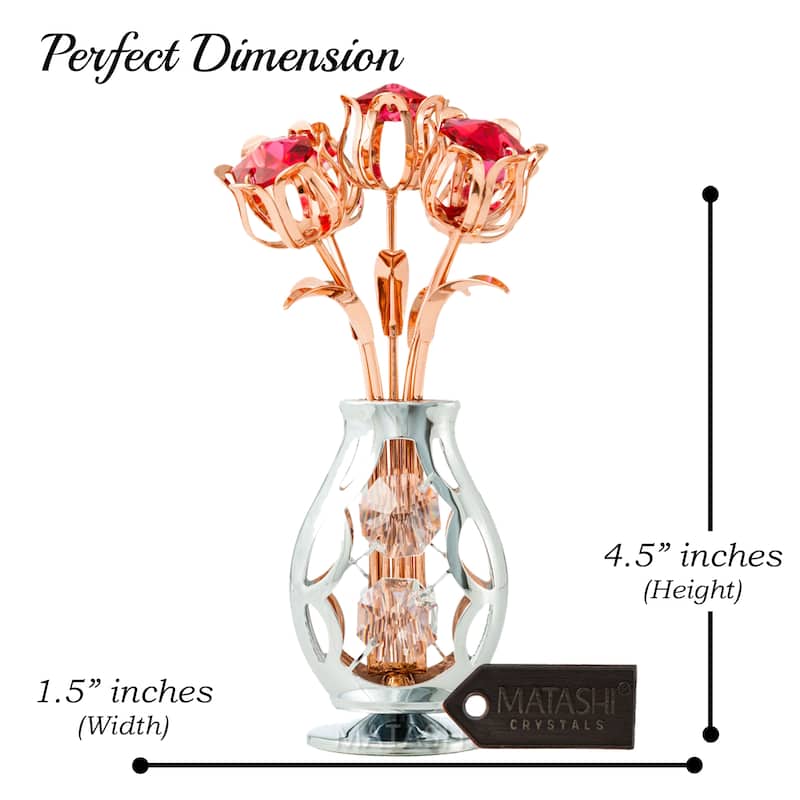 Matashi Rose Gold and Chrome Plated Flowers Bouquet and Vase w/ Red & Clear Matashi Crystals | Table Top Decorations